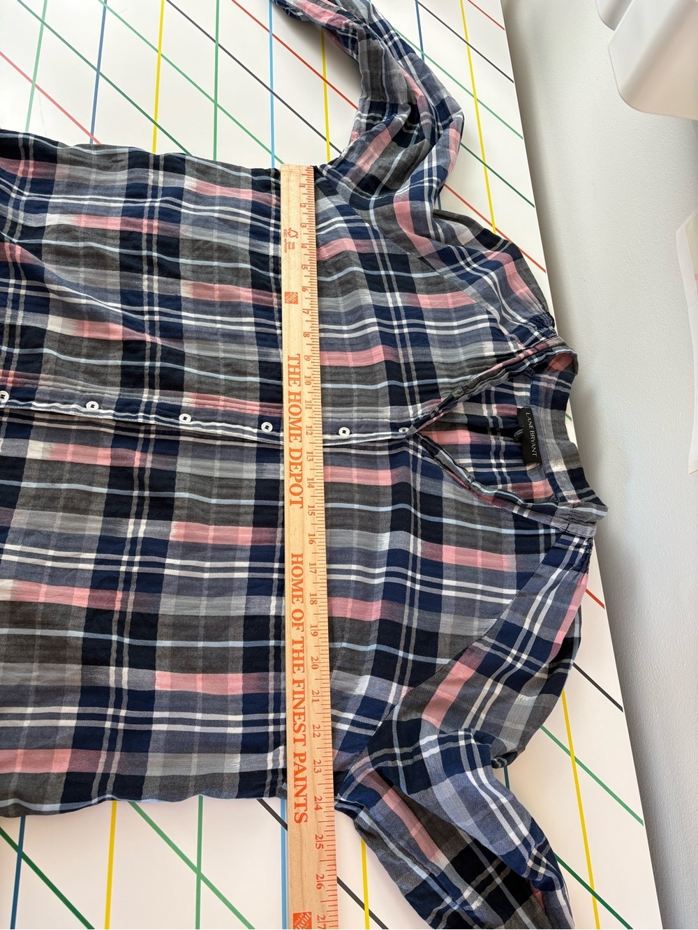 Lane Bryant Navy, Pink & Gray Plaid Shirt 14/16 EUC 99% Cotton Preppy Academia - Picture 9 of 9